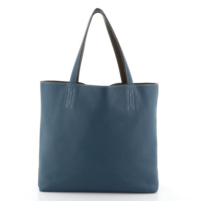 Hermes Double Sens Clemence 45 Blue Leather Tote