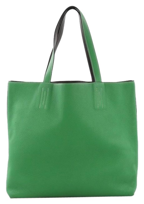 Hermes Double Sens Clemence 45 Green Leather Tote