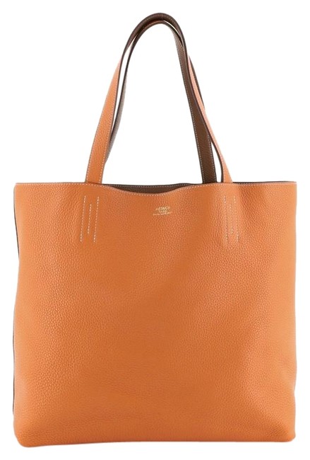 Hermes Double Sens Clemence 45 Orange Leather Tote