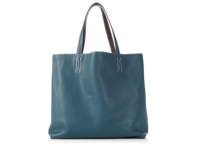 Hermes Double Sens Large Colvert/Eucalyptus 45 Blue Clemence Leather Tote