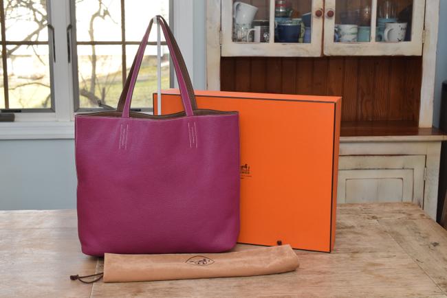 Hermes Reversible Double Sens Clemence Pink / Brown Leather Tote