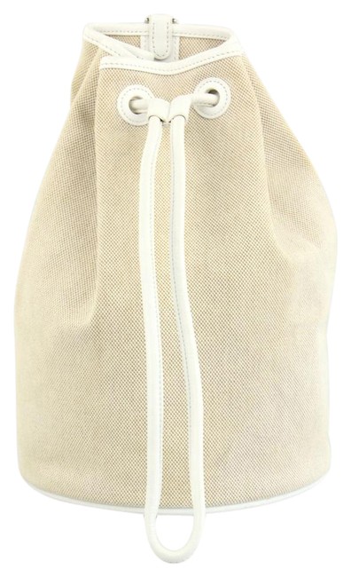 Hermes Bucket Drawstring Wheat Beige Canvas/Leather Shoulder Bag