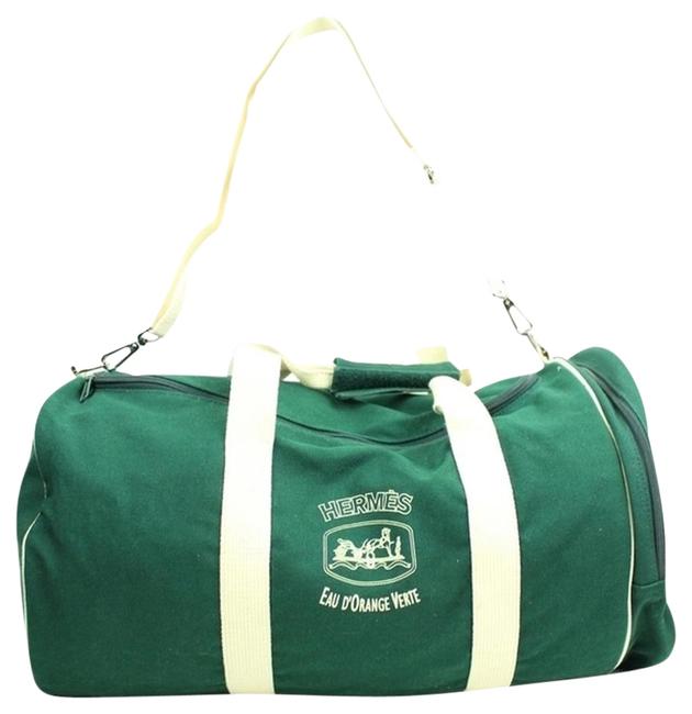 Hermes Duffle Sports Green Canvas Weekend/Travel Bag