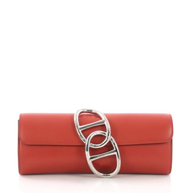 Hermes Egee Tadelakt Red Leather Clutch