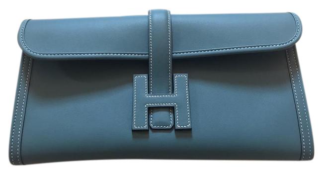 Hermes Elan 29 Bleu Jean Leather Clutch