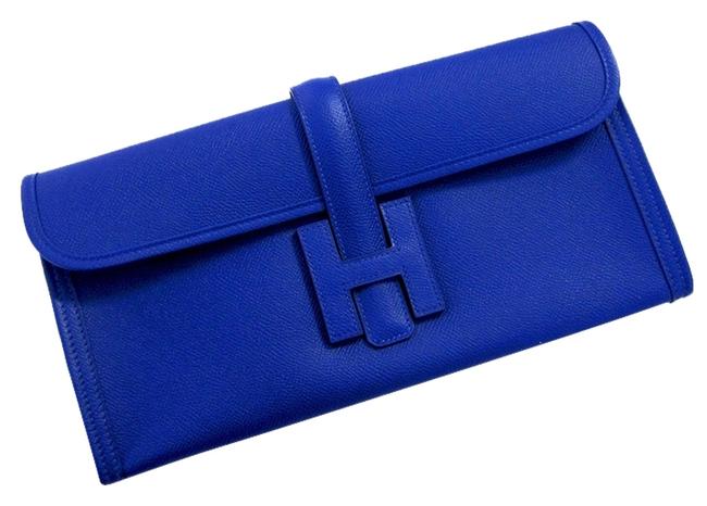 Hermes Electric Jige Elan Evening Epsom Blue Leather Clutch