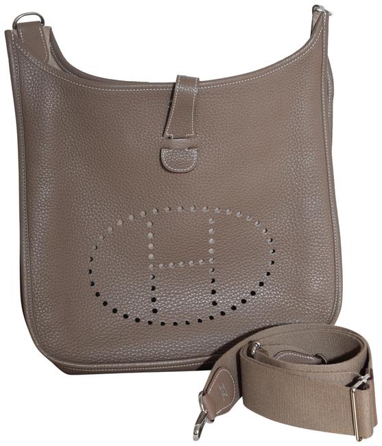 Hermes Evelyne 111 Gm Largest In Etoupe Leather Cross Body Bag