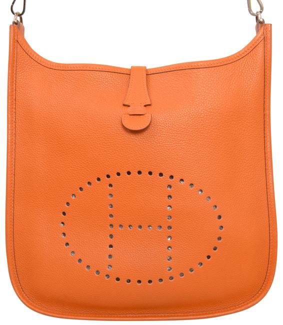 Hermes Evelyne 11.25" Inch Pm Orange Pebbled Leather Shoulder Bag