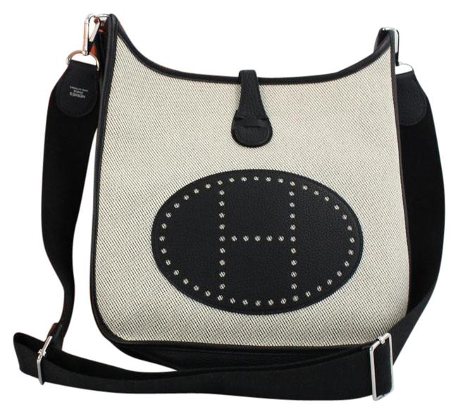 Hermes Evelyne 29 Black and Beige Leather Cross Body Bag