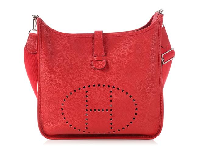 Hermes Evelyne 3 Gm Clemence Rouge Casaque Red Leather Cross Body Bag