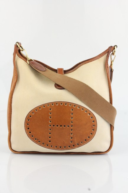Hermes Evelyne Beige/Cognac Canvas/Leather Shoulder Bag