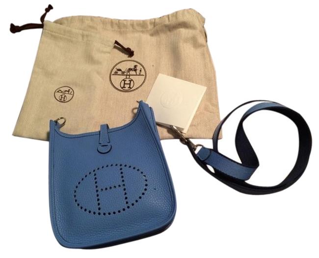 Hermes Evelyne Blue Clemence Leather Cross Body Bag