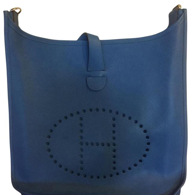 Hermes Evelyne Blue Hydra Leather Cross Body Bag