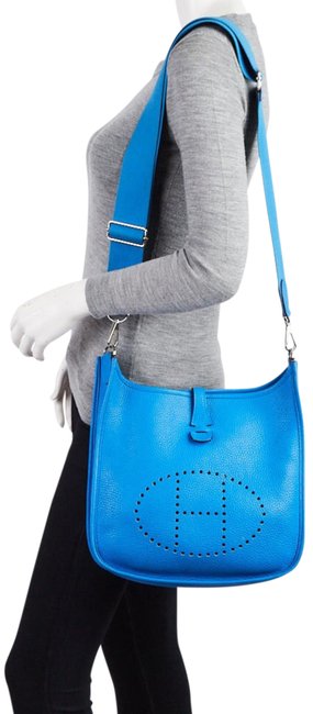 Hermes Evelyne Gm Blue Izmir Leather Shoulder Bag
