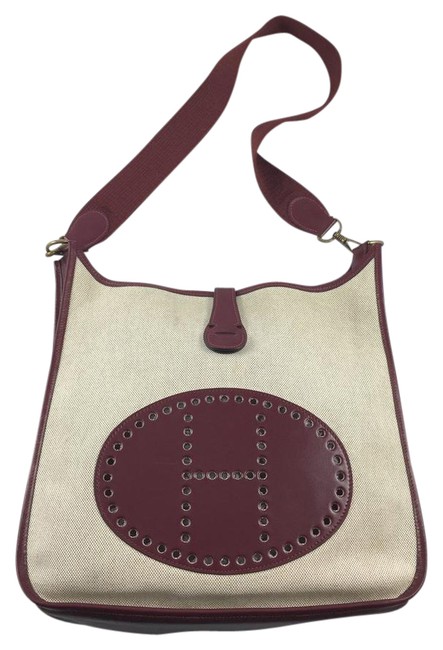 Hermes Shoulder Bag Evelyne Box Gm Burgundy and Beige Combination Satchel