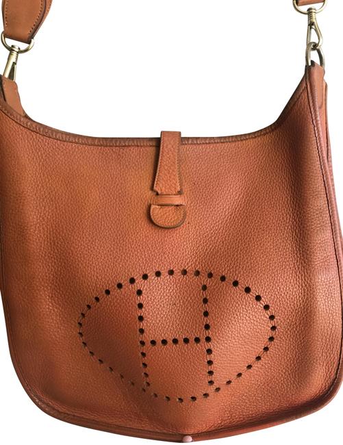 Hermes Evelyne Brown / Orange Leather Cross Body Bag