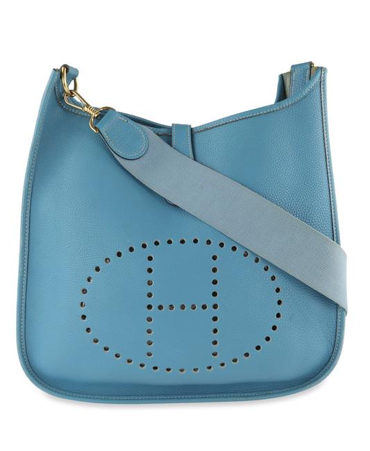 Hermes Evelyne Clemence Blue Leather Cross Body Bag