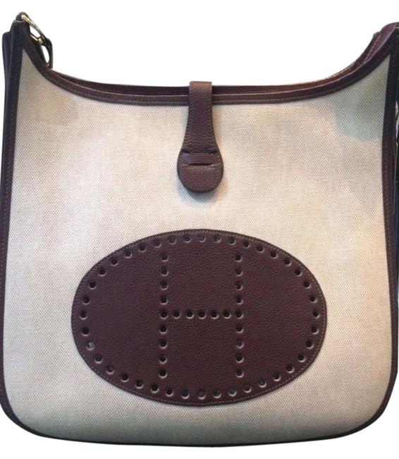 Hermes Evelyne Dark Brown and Linen Leather Shoulder Bag