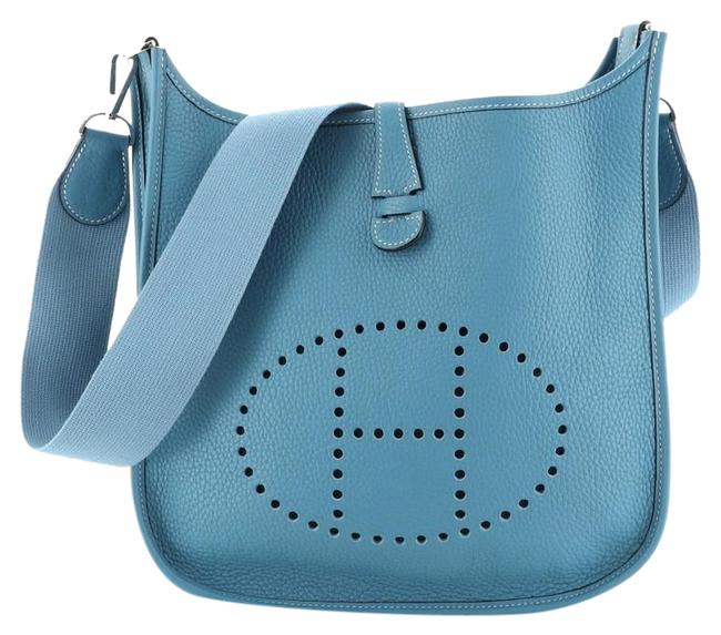 Hermes Evelyne Gen I Clemence Pm Blue Leather Cross Body Bag