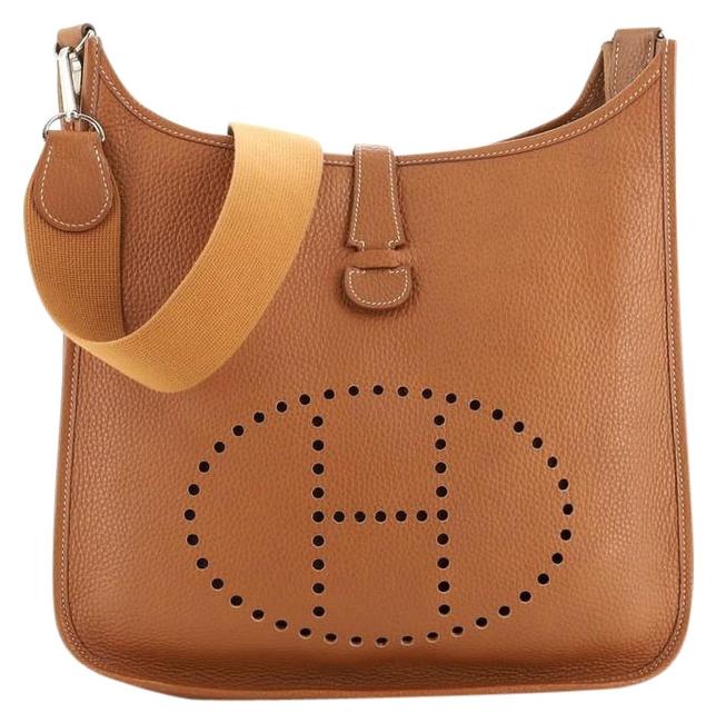 Hermes Evelyne Gen Ii Clemence Gm Gold Brown Leather Cross Body Bag