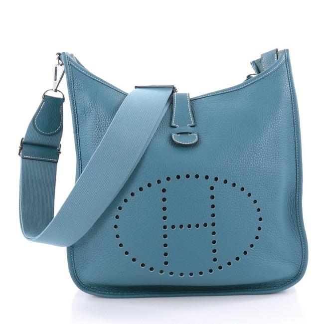 Hermes Evelyne Gen Iii Clemence Gm Blue Leather Cross Body Bag