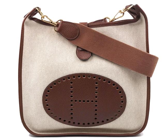 Hermes Evelyne Gm Beige/Brown Brown/Beige Leather/Canvas Cross Body Bag