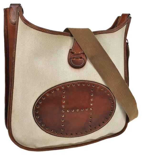 Hermes Evelyne Gm Beige/Brown Leather/Linen Cross Body Bag