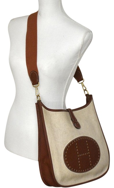 Hermes Evelyne Gm Brown Leather/Canvas Cross Body Bag