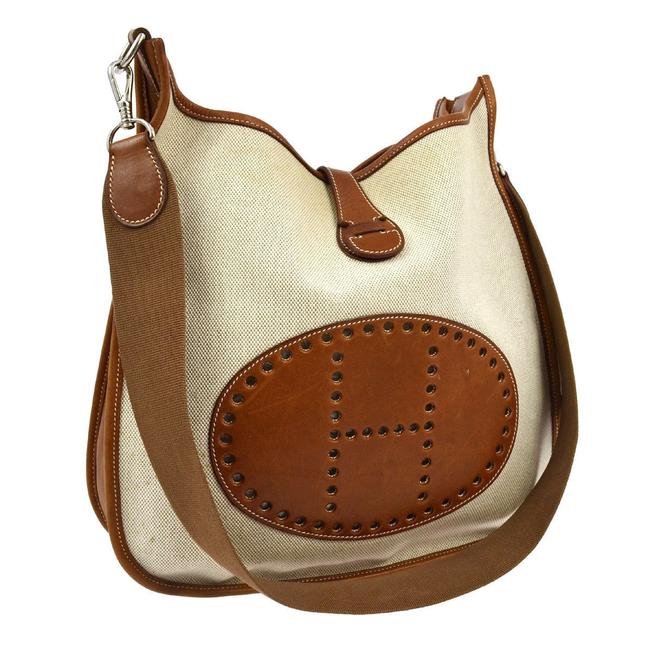 Hermes Evelyne Gm Brown/Beige Canvas/Leather Cross Body Bag