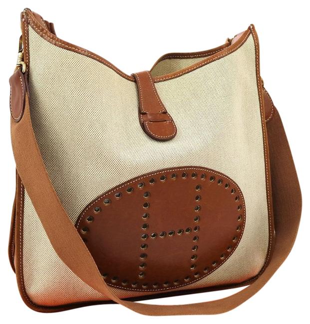 Hermes Evelyne Gm Brown/Canvas Canvas/Leather Cross Body Bag