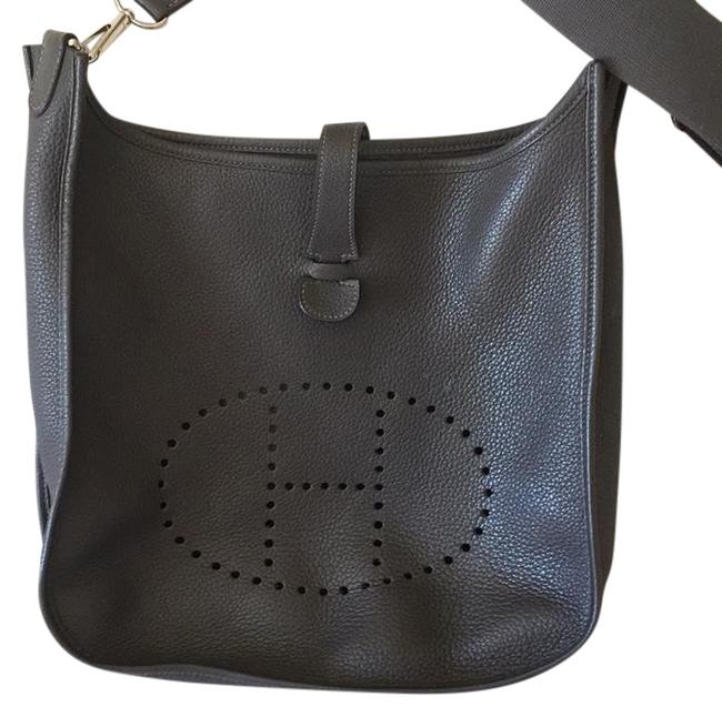Hermes Evelyne Gm Graphite Gray Leather Cross Body Bag