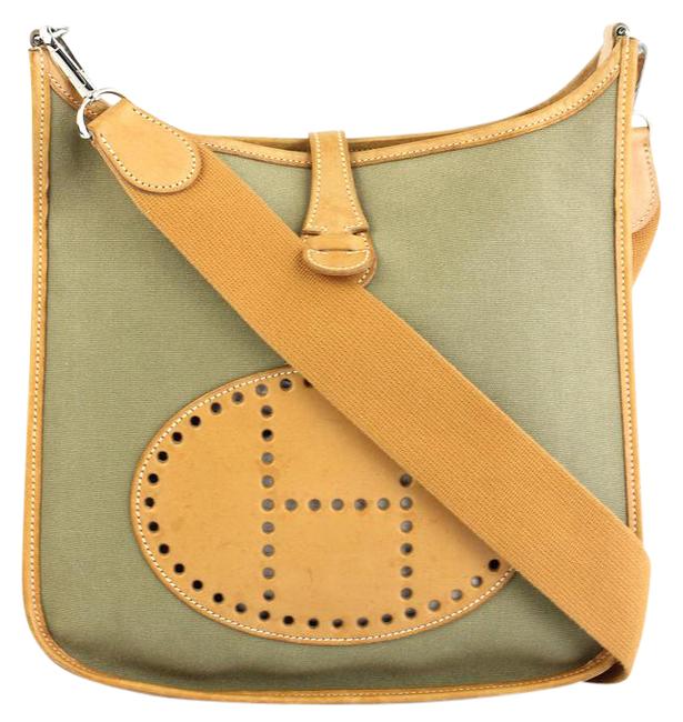 Hermes Evelyne Gm Green/Brown Olive Canvas Cross Body Bag
