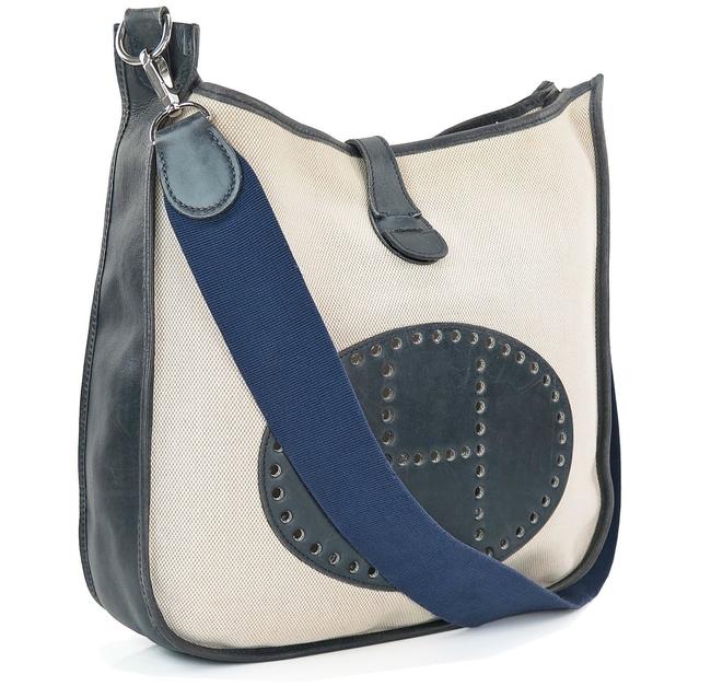 Hermes Evelyne Gm Navy Leather/Canvas Cross Body Bag