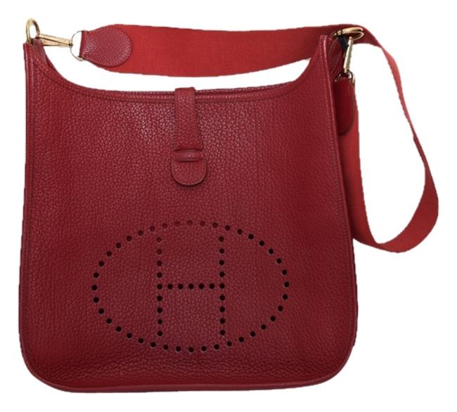 Hermes Evelyne Gm Red Clemence Leather Cross Body Bag
