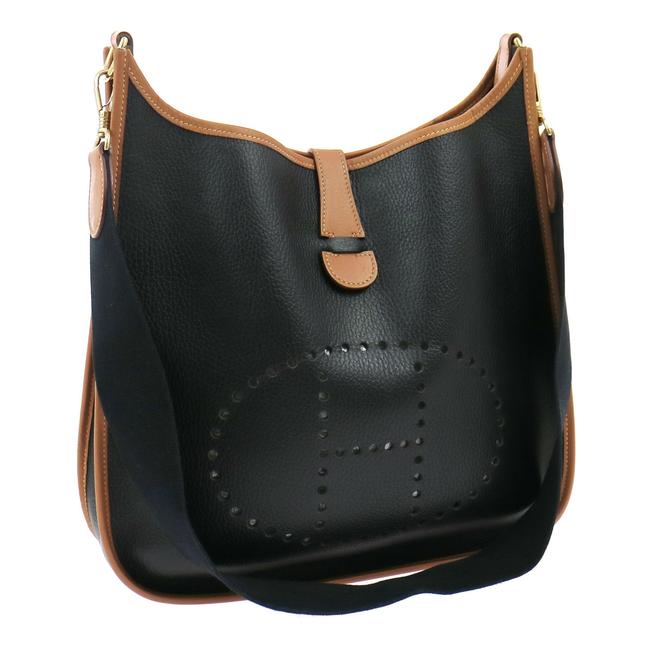 Hermes Shoulder Evelyne Gm Brown/ Black Togo Leather Cross Body Bag