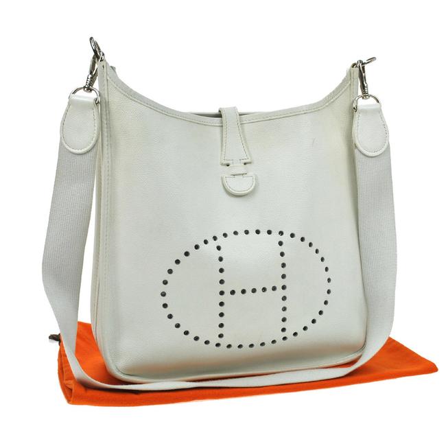 Hermes Evelyne Gm White Leather/Canvas Cross Body Bag