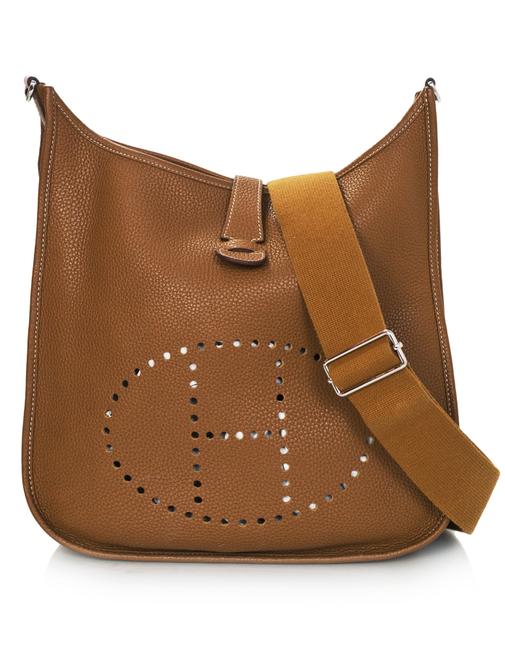 Hermes Evelyne Box Gold Clemence Ill Gm With Tan Leather Cross Body Bag