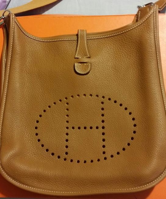 Hermes Evelyne Gold Leather/Clemence Cross Body Bag