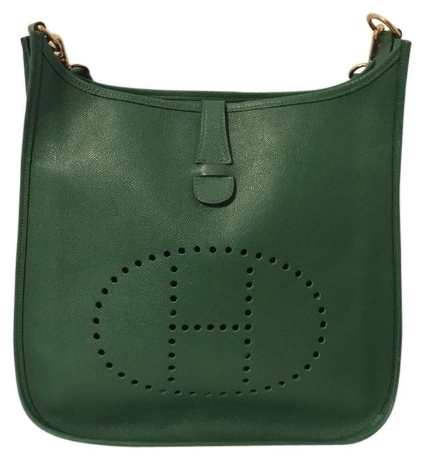 Hermes Evelyne Green Leather Cross Body Bag