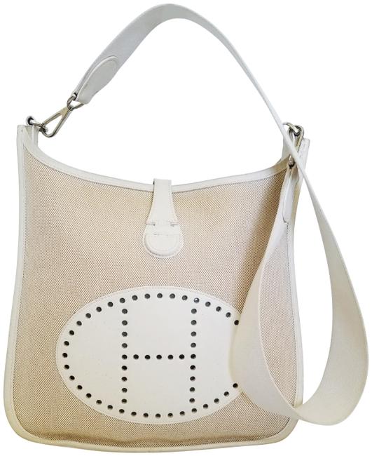 Hermes Evelyne H Ivory White Canvas Leather Cross Body Bag