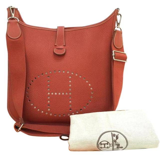 Hermes Evelyne Iii Gm Orange / Rouge Clemence Leather Cross Body Bag