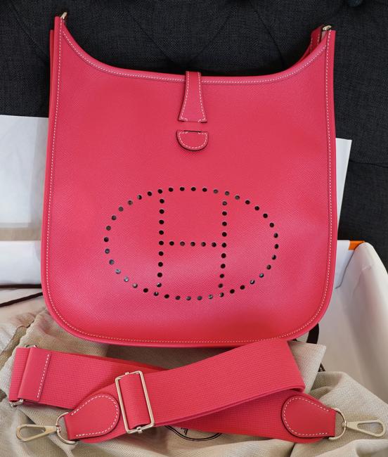 Hermes Evelyne Iii Pm Stamp R Rose Tyrien Epsom Leather Cross Body Bag