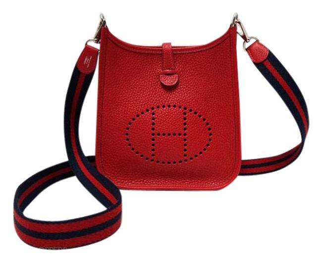 Hermes Evelyne Iii Tpm Red Togo / Clemence Leather Cross Body Bag