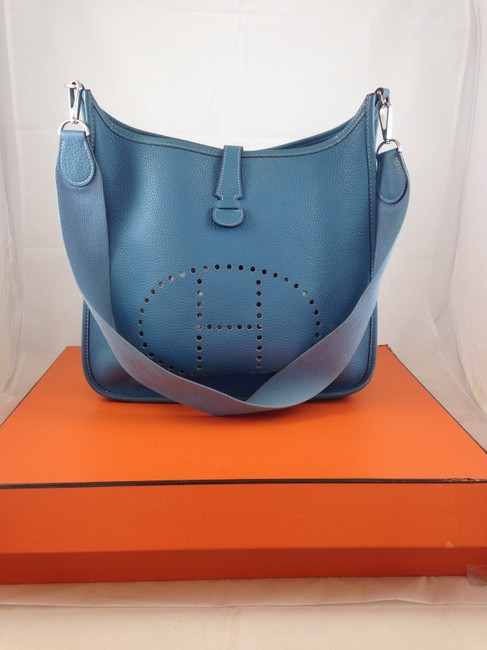 Hermes Evelyne In Blue Leather Satchel