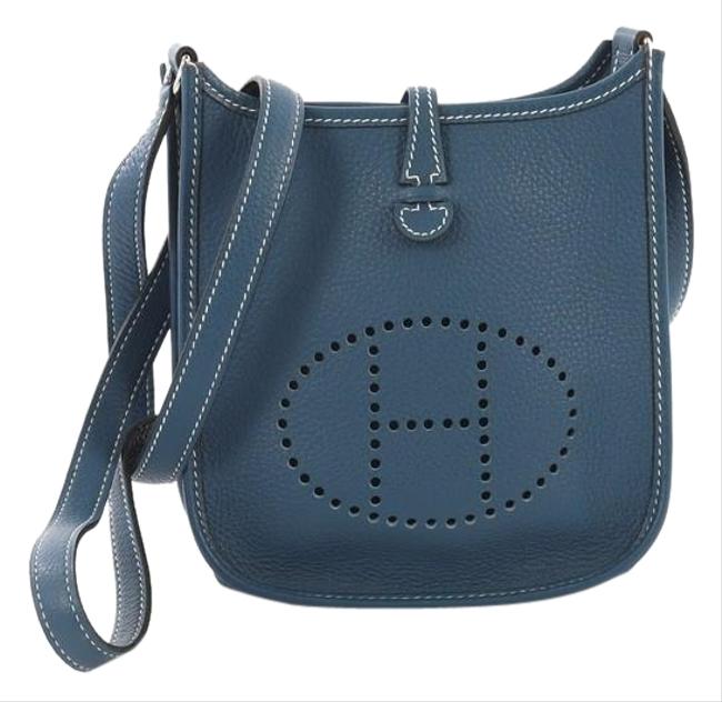 Hermes Evelyne Long Strap Clemence Tpm Blue Leather Cross Body Bag