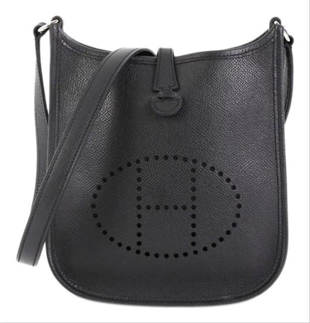 Hermes Evelyne Long Strap Epsom Tpm Black Leather Cross Body Bag