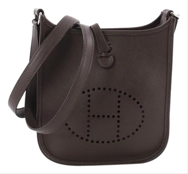 Hermes Evelyne Long Strap Epsom Tpm Chocolate Brown Leather Cross Body Bag