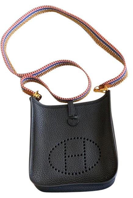 Hermes Evelyne Mini Black with Colorful Strap Leather Cross Body Bag