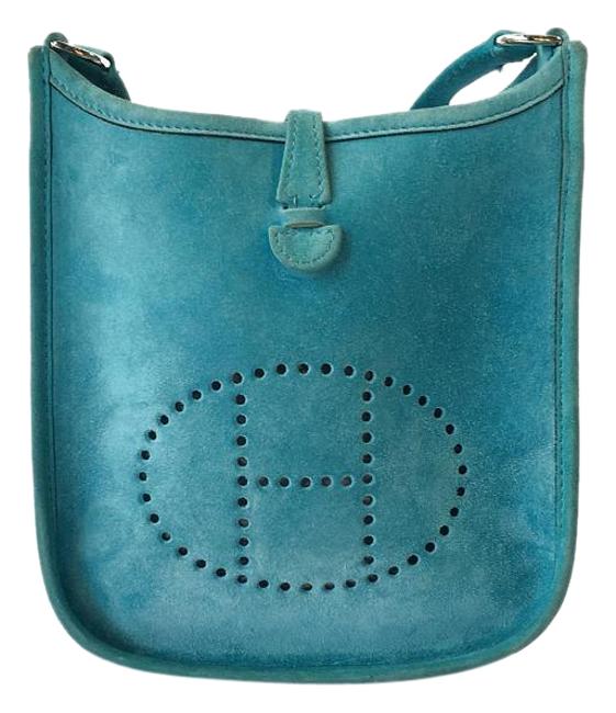 Hermes Evelyne Mini Blue Suede Shoulder Bag