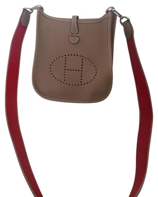 Hermes Evelyne Mini Iii Gm Beige / Red Leather Cross Body Bag